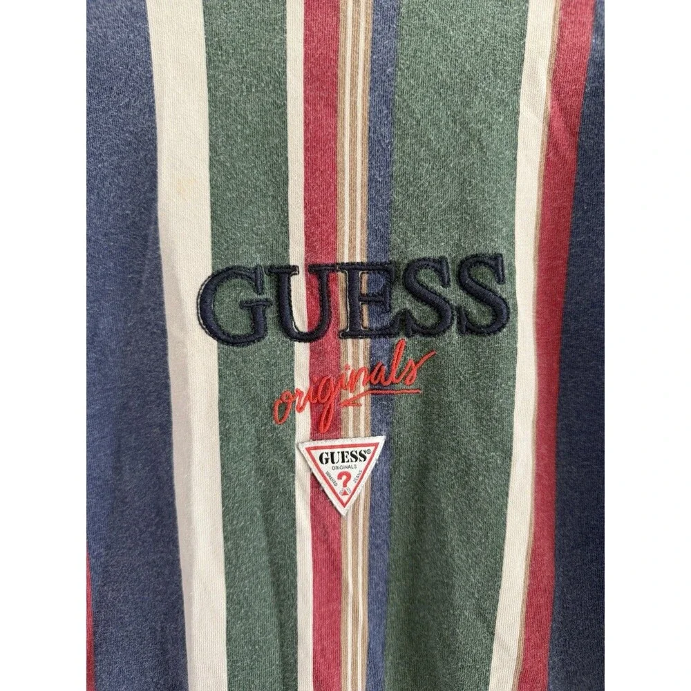 Vtg. Guess Originals Mens Rugby Style Striped T-shirt S Logo Spell Out Y2k '90's - Picture 3 of 5